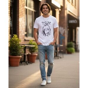 Kurt Cobain Self Portrait Doodle Tee Mens XS White Nirvana Grunge Rock Indie Alt